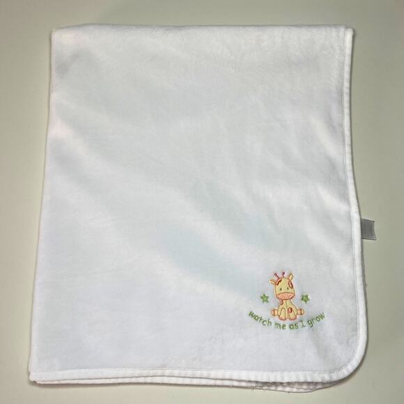 Carters White Giraffe Baby Blanket Watch Me As I Grow Minky Satin Back - Picture 1 of 11